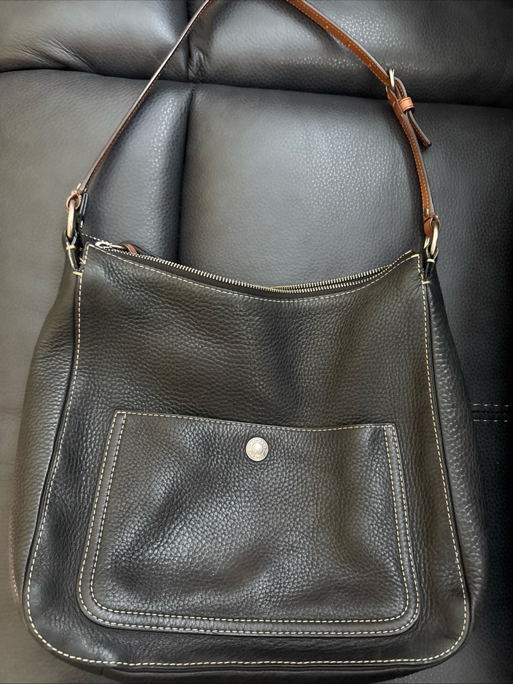 Coach Black Leather Shoulder Bag with Contrast Stitching